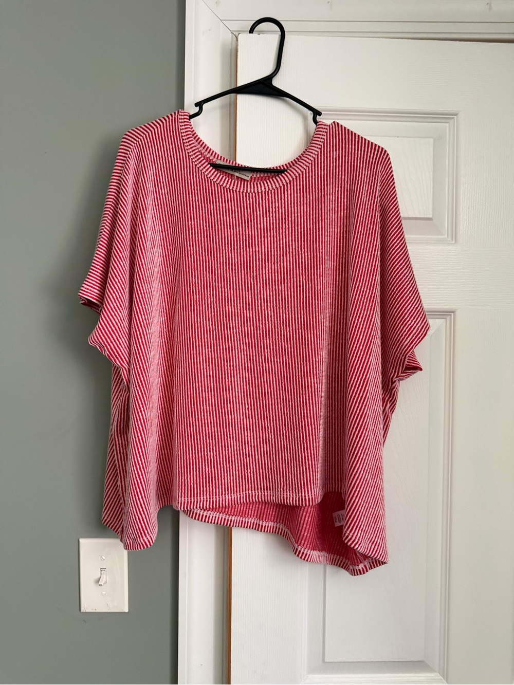 Zenana Outfitters Red & White Striped Relaxed Boxy Tee